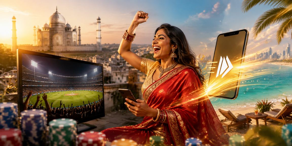 Woman in saree using smartphone to deposit funds for cricket betting app near Taj Mahal in Agra